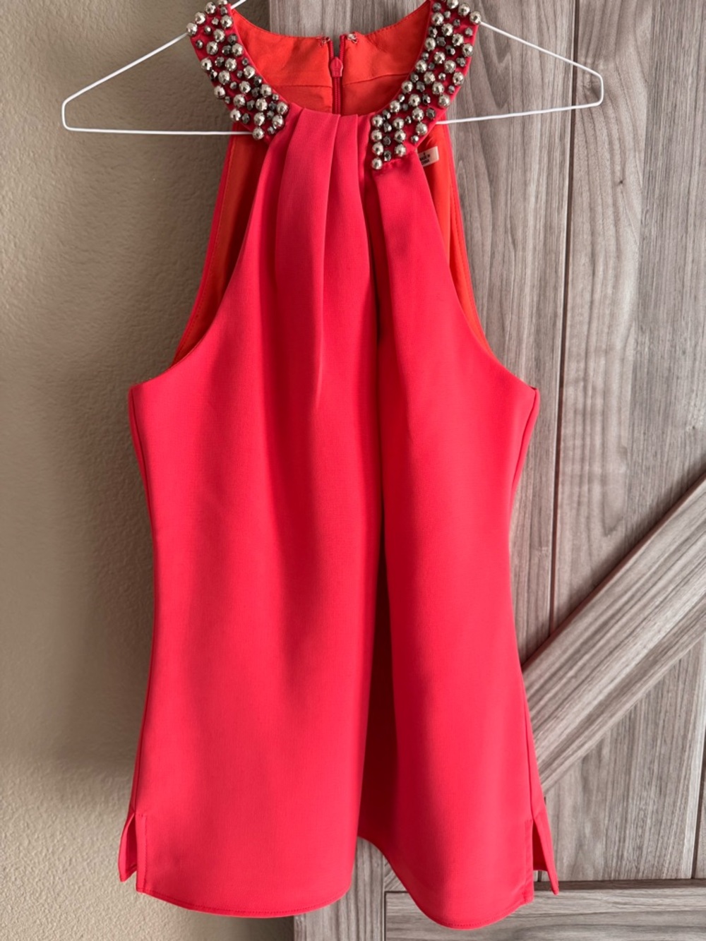 Eliza J (excellent condition)- Coral-Red Halter Top with Beaded Neckline size 8